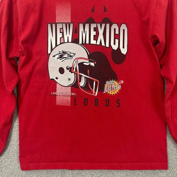 Vintage UNM‎ Lobos Football T-Shirt 2002 Las Vegas Bowl Men’s Red Long Sleeve - Picture 2 of 9